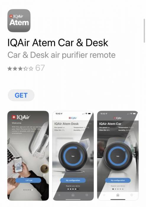IQAir Atem Desk app