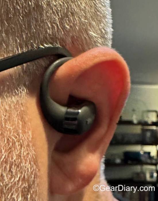 Shokz OpenFit True Wireless Earphones in the author's ear