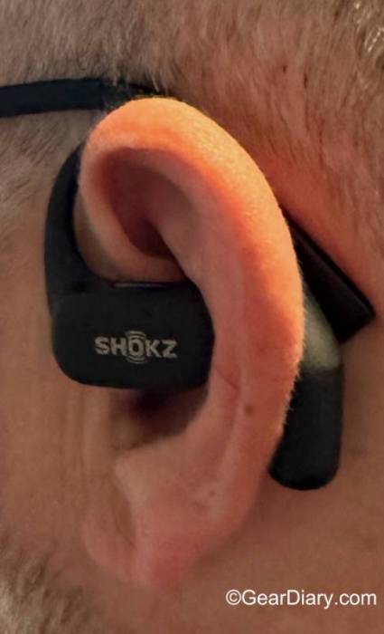 Shokz OpenFit True Wireless Earphones in the author's ear