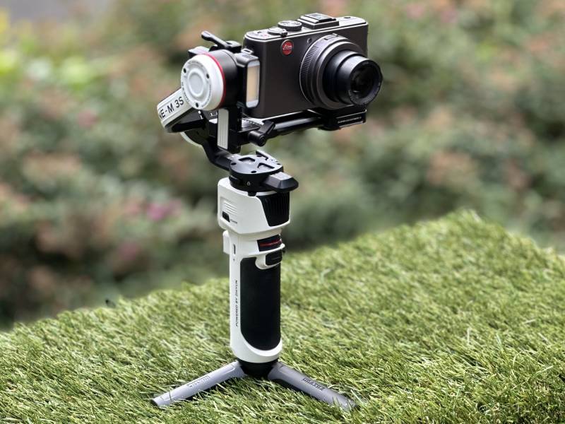 The Zhiyun Crane-M 3S with a Leica camera mounted
