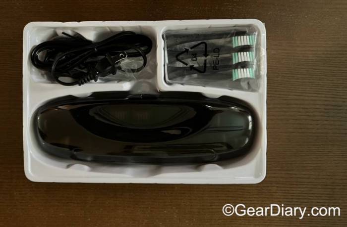 Accessories included with the AquaSonic Black Series Electric Toothbrush
