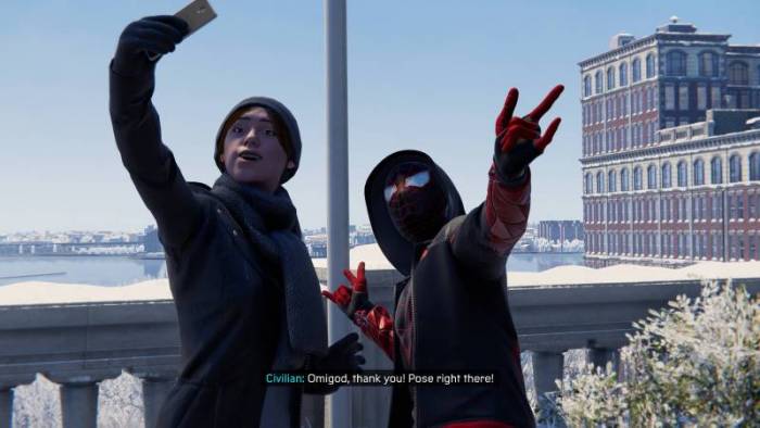 Taking selfies with fans in Marvel's Spider-Man: Miles Morales
