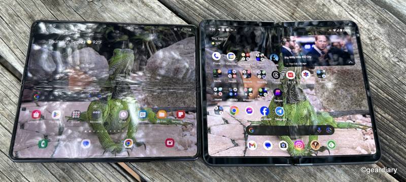 Samsung Galaxy Z Fold5 on the left; Google Pixel Fold on the right