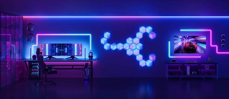 Govee Hexagon Light Panels Ultra in the shape of a scorpion on a wall