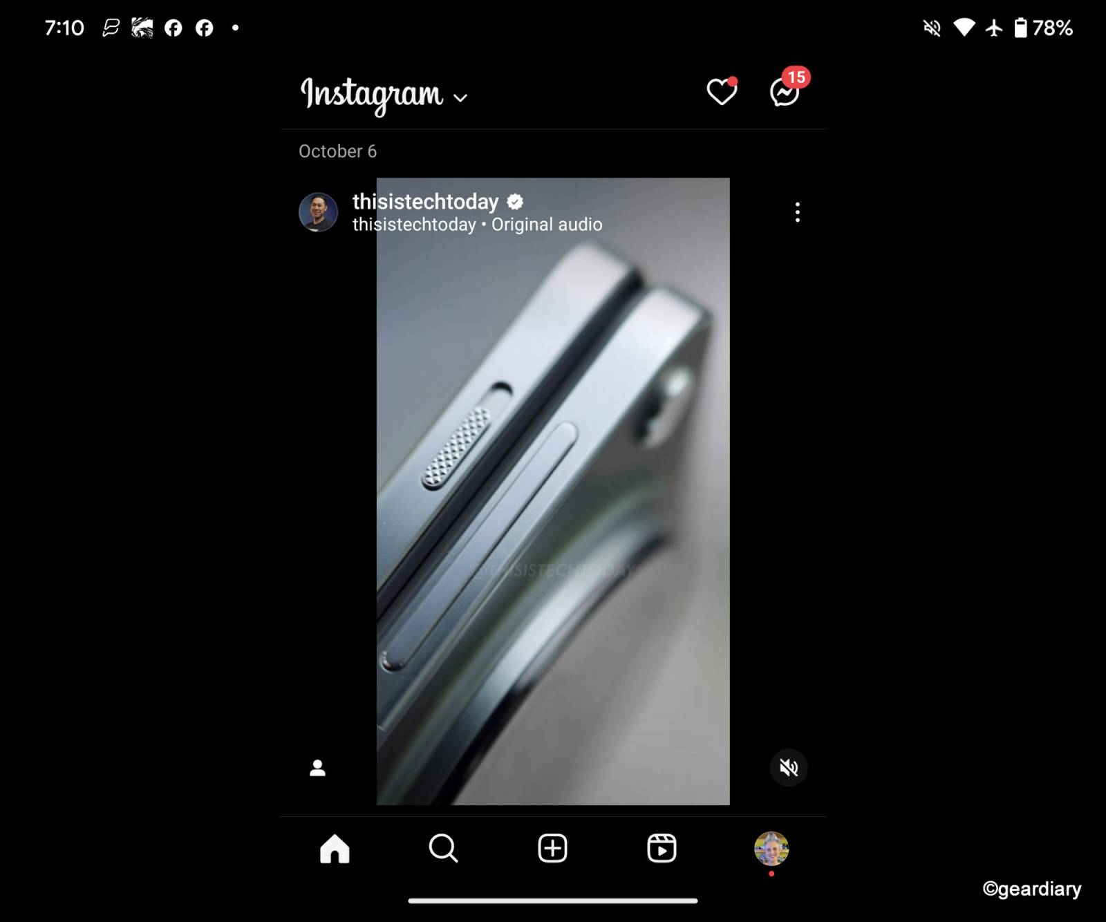 Instagram on Pixel Fold landscape mode