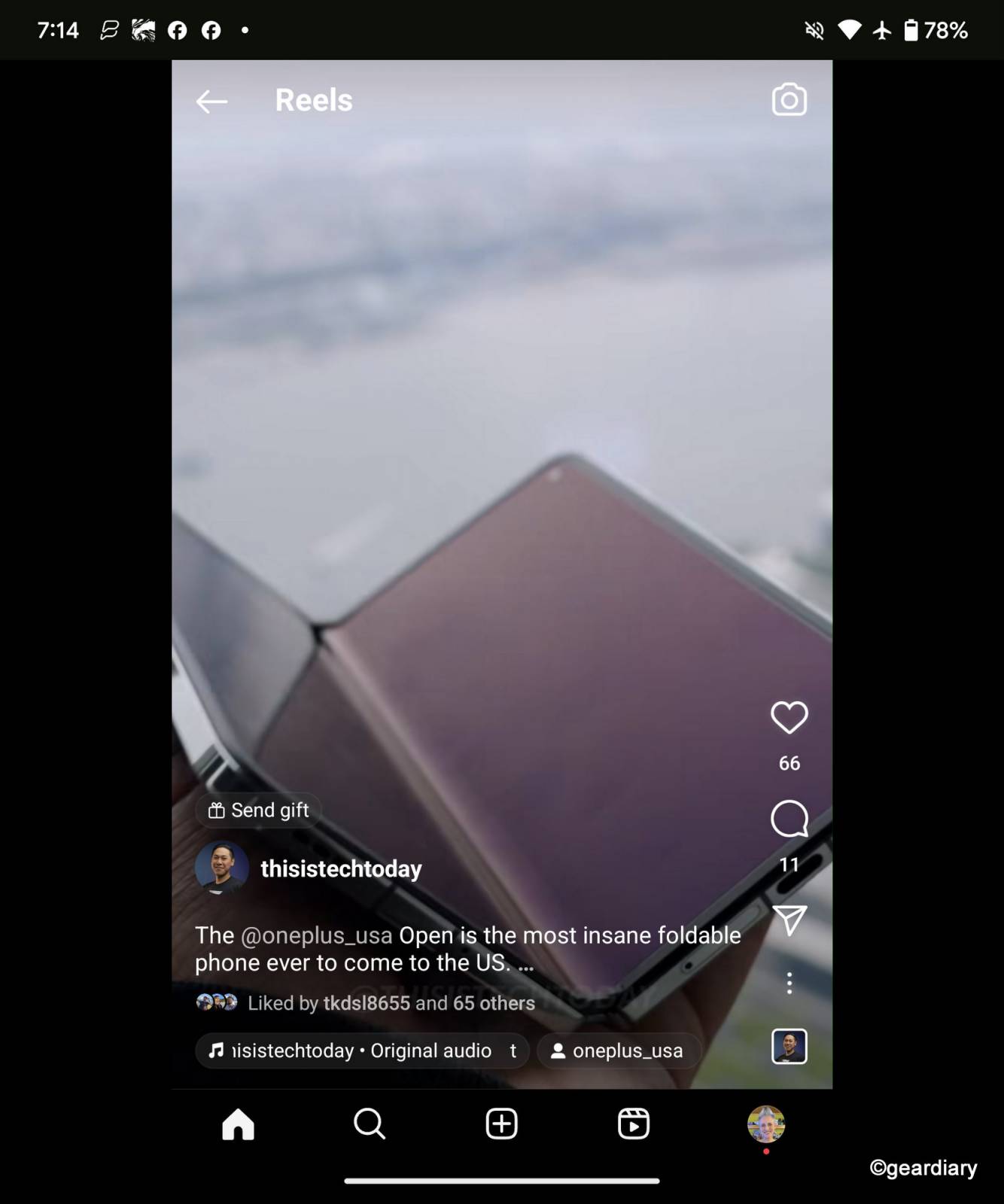 Instagram on Pixel Fold portrait mode
