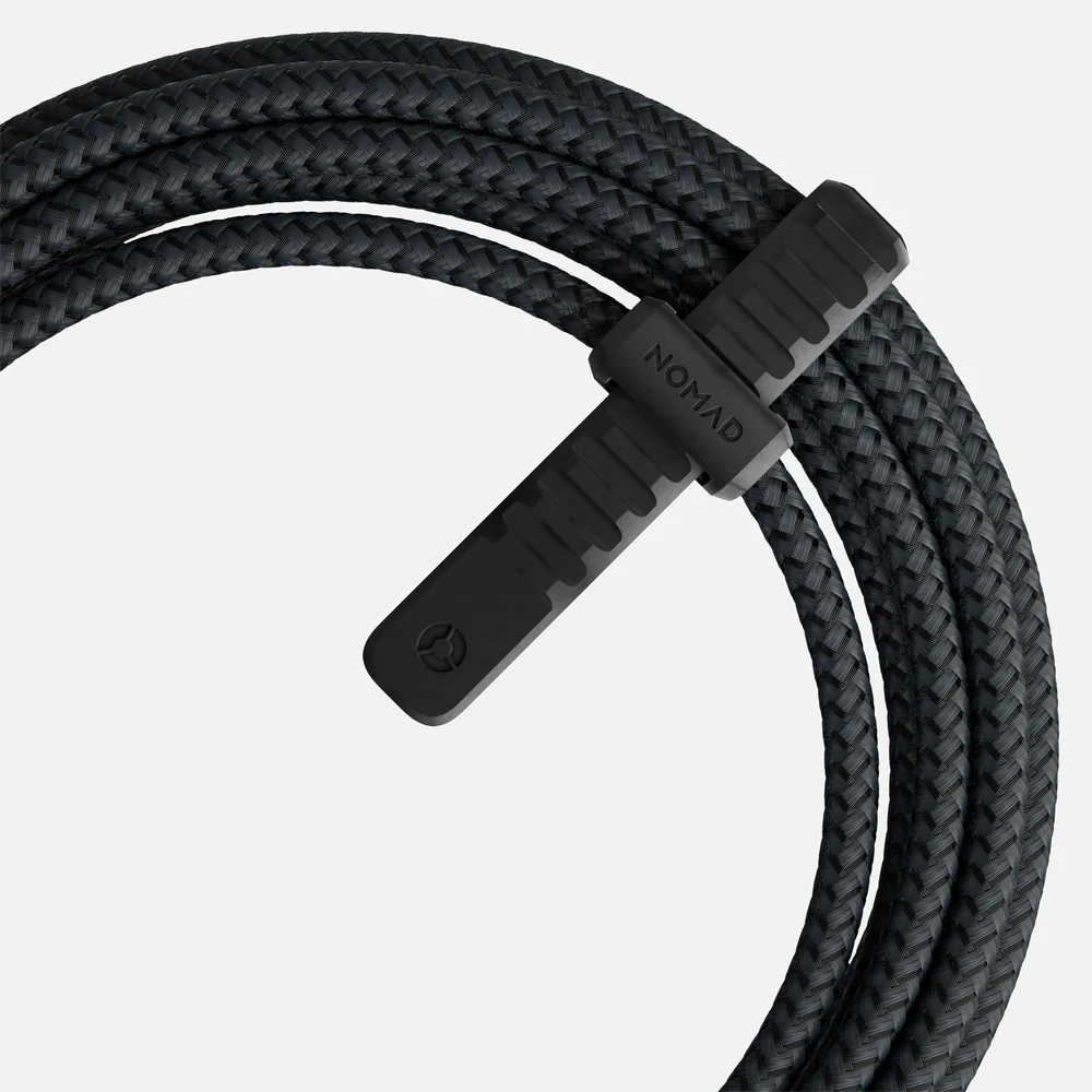 The integrated cable tie on the Nomad USB-C Cable