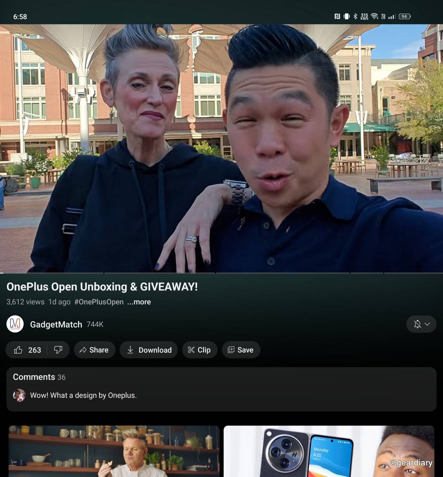 YouTube on the OnePlus Open.