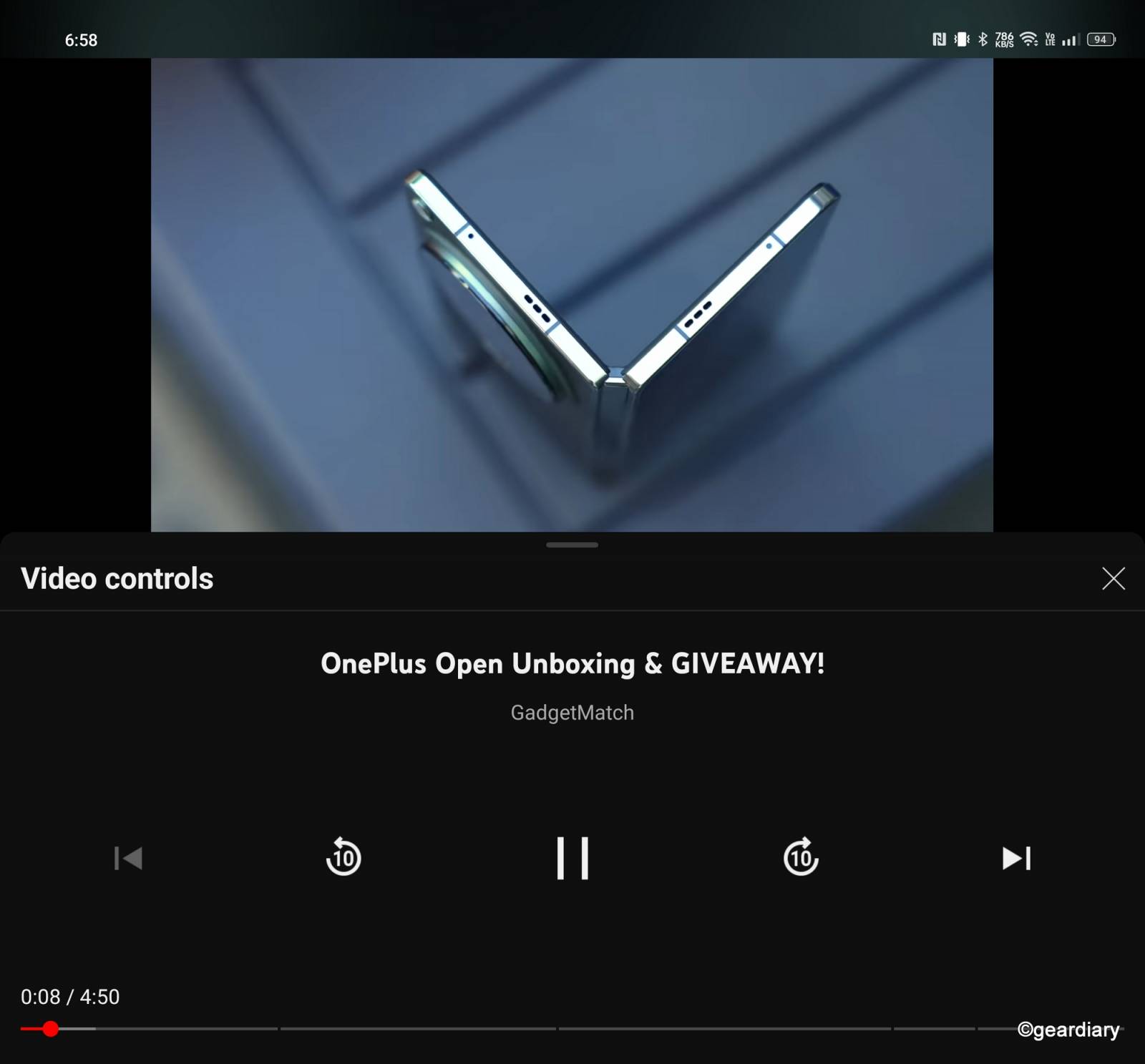 YouTube on the OnePlus Open when the device is in laptop mode.