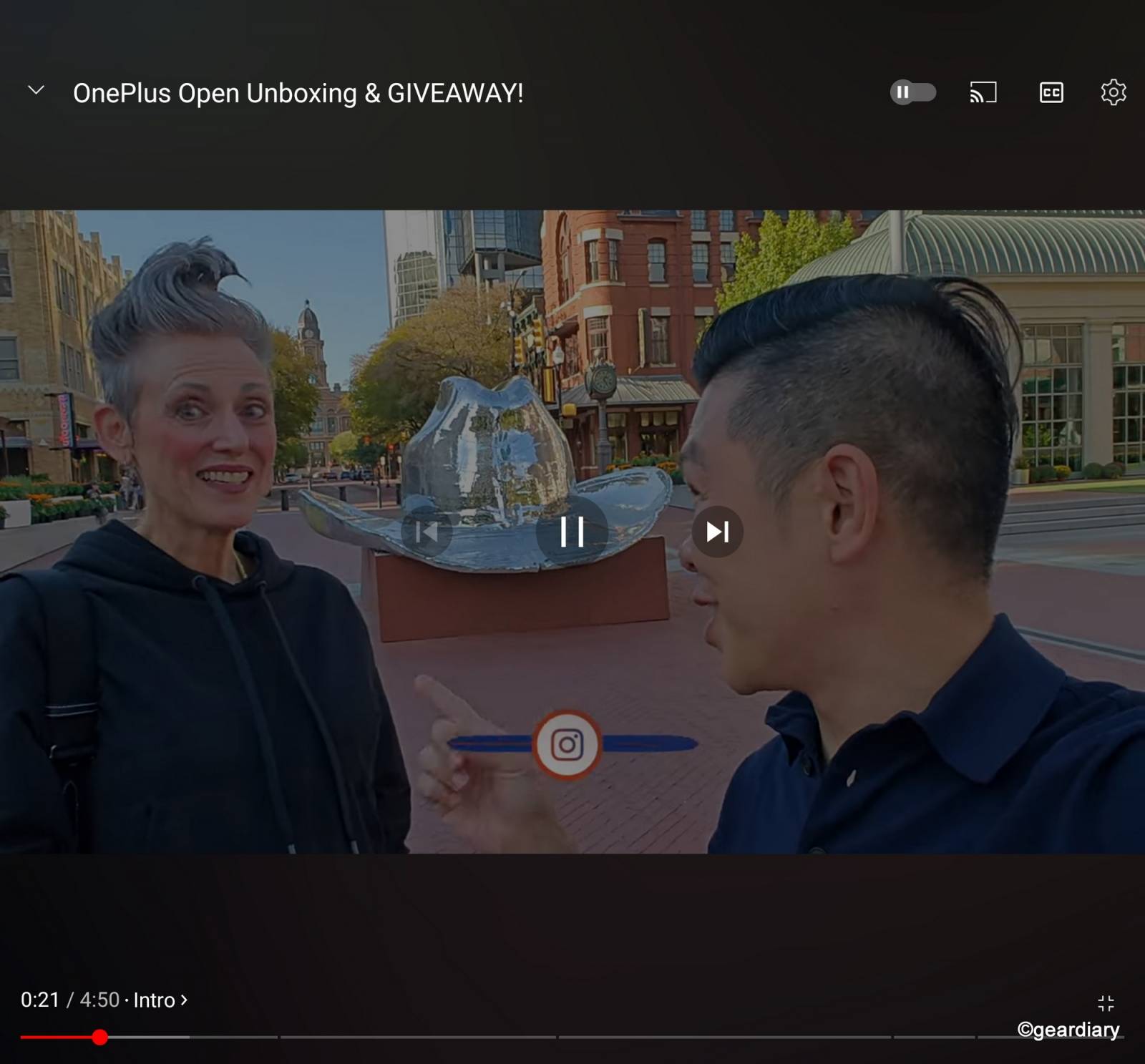 YouTube on the OnePlus Open in full-screen mode