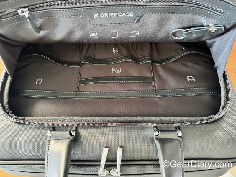 Labeled gear pockets on the inside of the xBriefcase