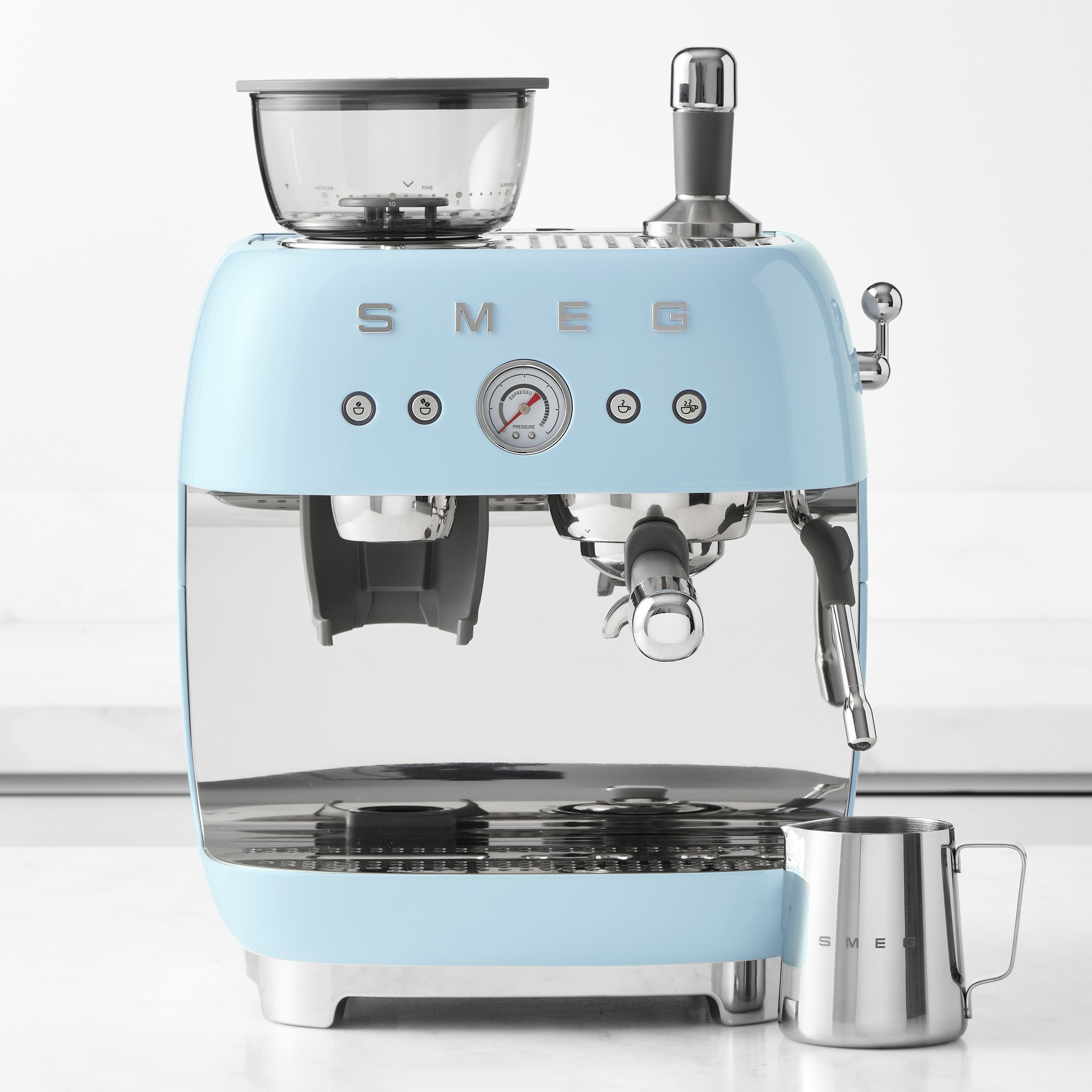 SMEG Semi-Automatic Espresso Machine in Pastel Blue