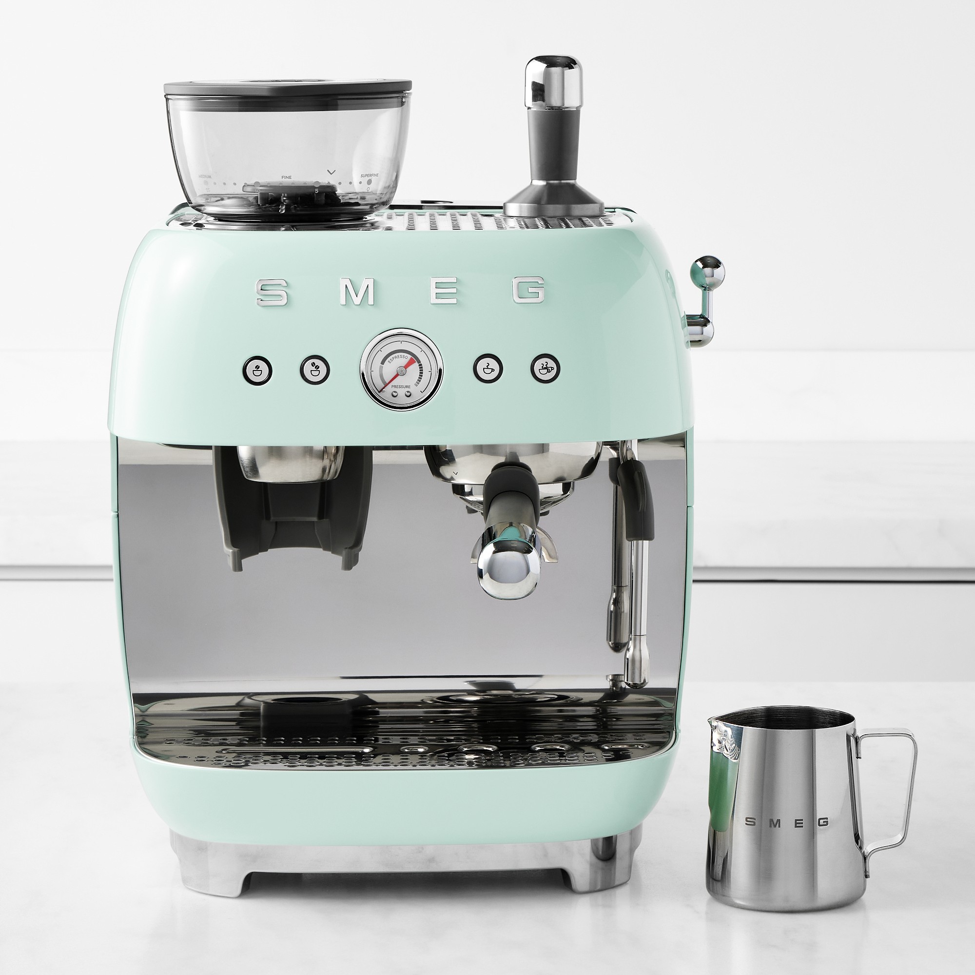 SMEG Semi-Automatic Espresso Machine in Pastel Green