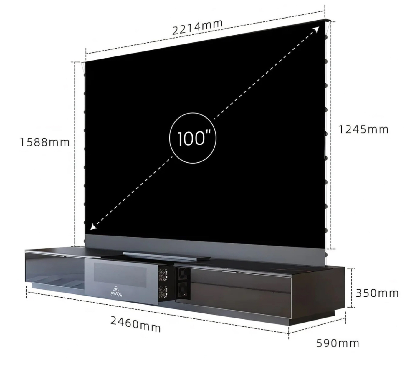 AWOL Vision Vanish Laser TV dimensions