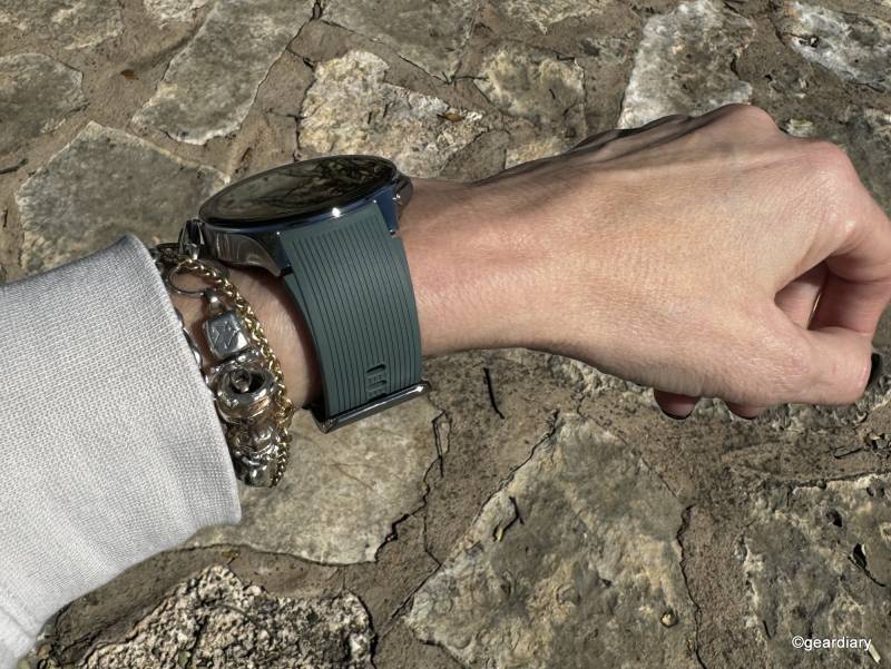 OnePlus Watch 2 on the author's arm, side view