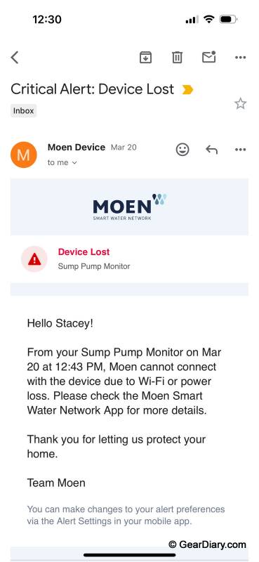 Flo by Moen Smart Sump Pump Monitor app notification errors