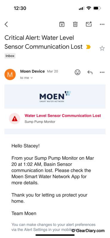 Flo by Moen Smart Sump Pump Monitor app notification errors