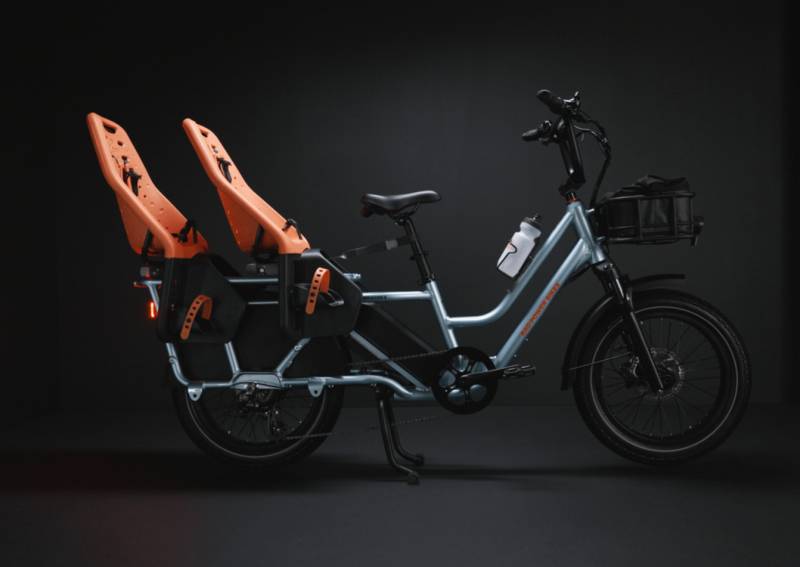Rad Power Bike's RadWagon 5 Electric Cargo Bike with two child seats on the rear.