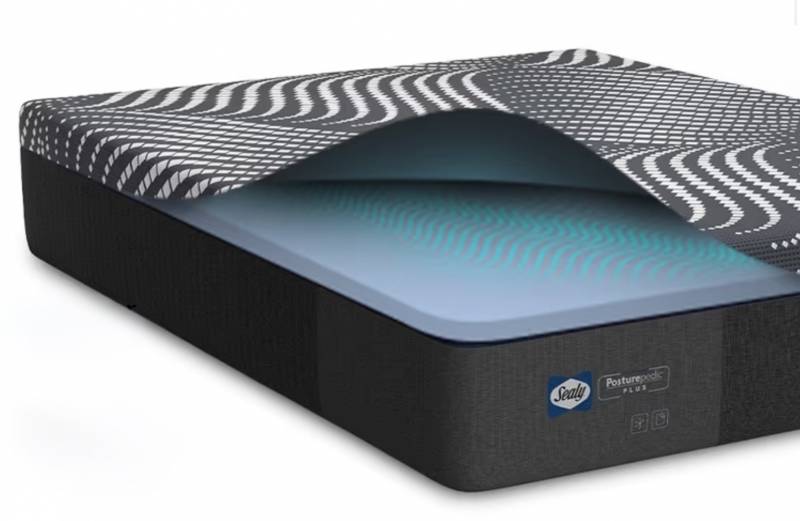 A photo showing the layers of the Sealy Posturepedic Plus Hybrid mattress