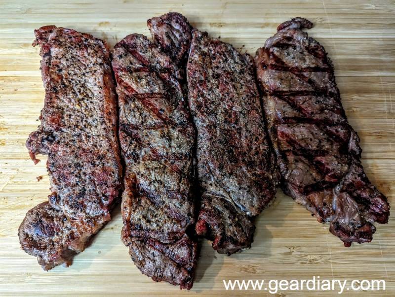 Steaks cooked on both sides of the Traeger ModiFIRE Sear Grate.