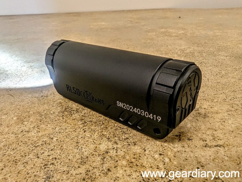 side view of the Imalent BL50 Dual Light Sources EDC Flashlight with it's LED on