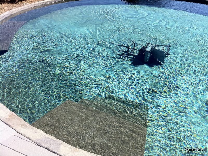 A chair blew into the author's pool during a wind storm