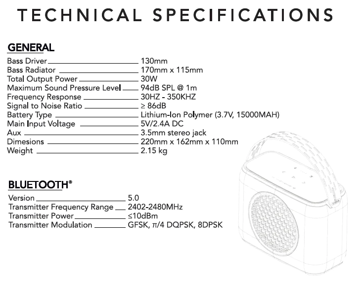 Rocksteady Stadium Subwoofer specifications