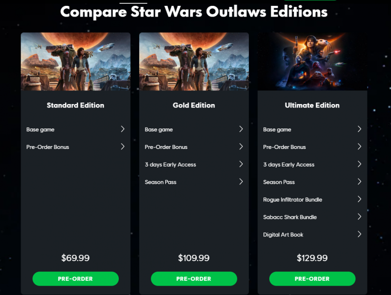 Comparison of Star Wars Outlaws editions