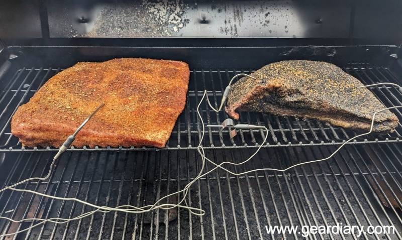 ThermoWorks Signals being used on two different meat cuts inside the author's BBQ pit.