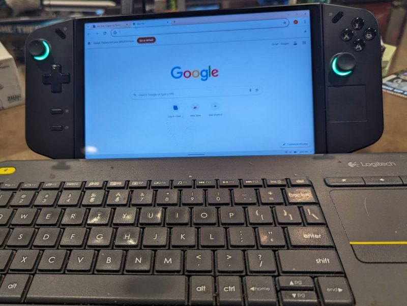 The Lenovo Legion Go being used with a keyboard.