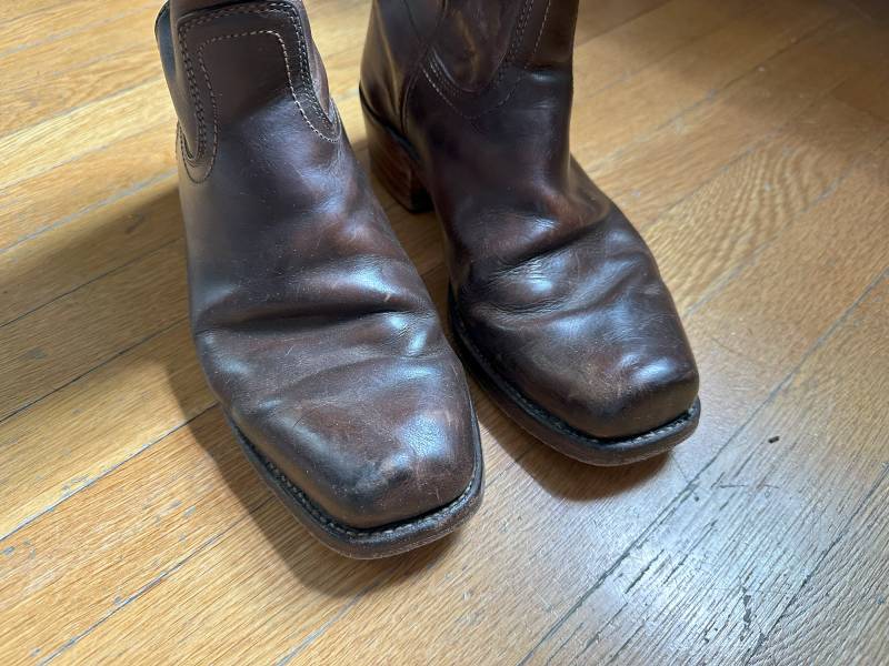 Before using the Leather Honey Leather Cleaner on the author's boots.