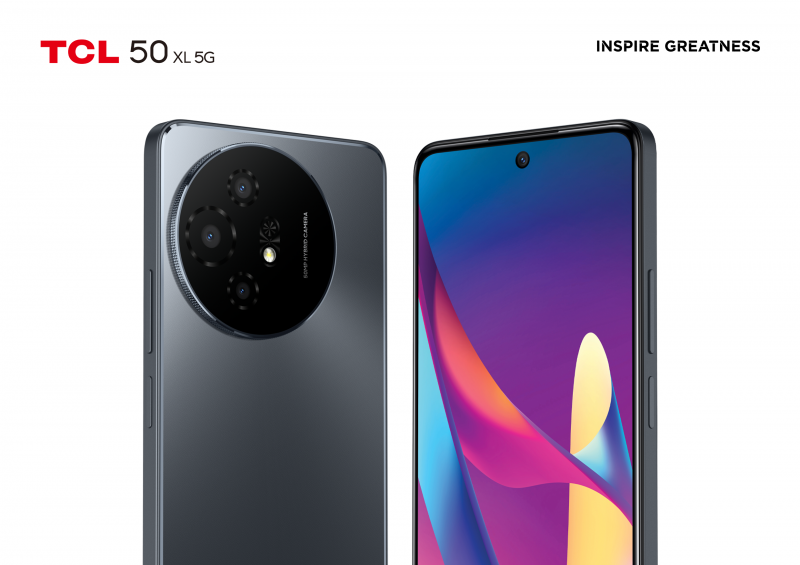 Stock photo of the front and back of the TCL 50 XL 5G.
