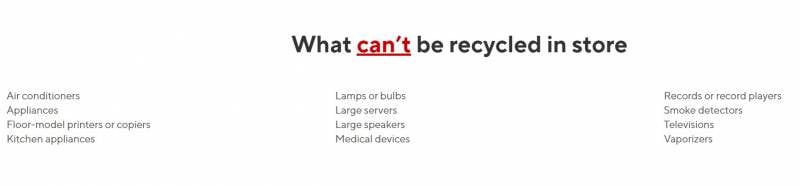 What can't be recycled in a Staples store