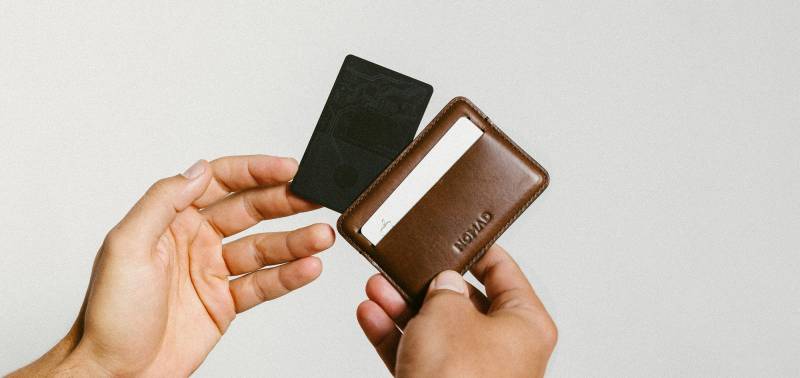 Nomad Tracking Card in a slim wallet.