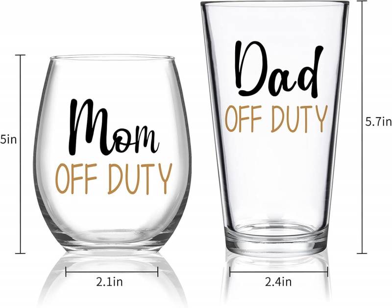 Dad & Mom Off-Duty Beer Glass and Stemless Wine Glass Combo