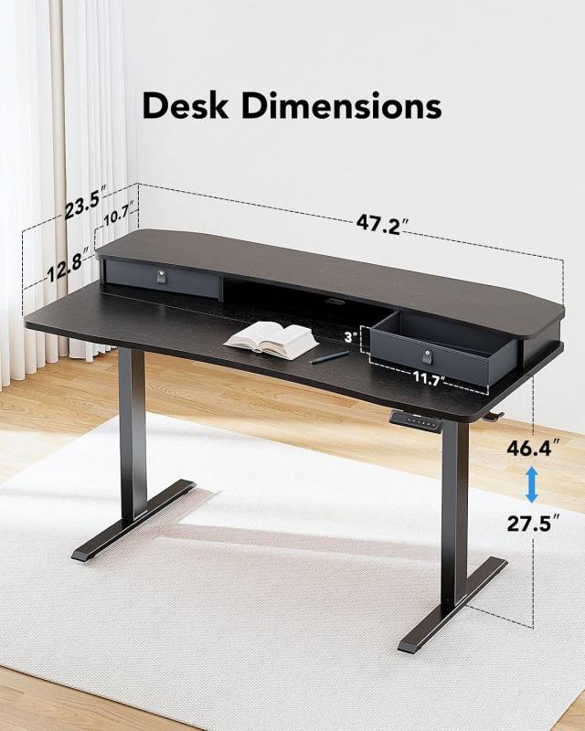 Huanuo 48" X 24" Electric Standing Desk with Two Drawers