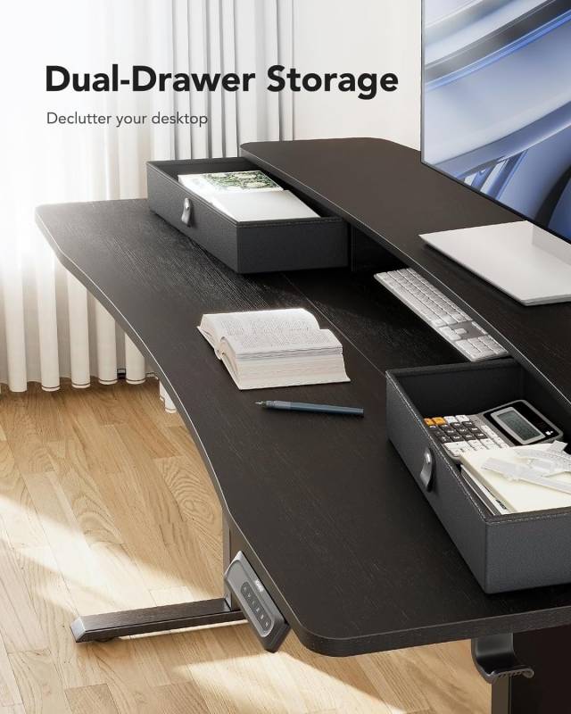 Huanuo 48" X 24" Electric Standing Desk with Two Drawers