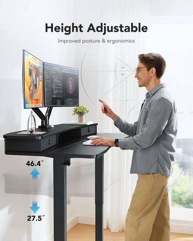 Huanuo 48" X 24" Electric Standing Desk with Two Drawers