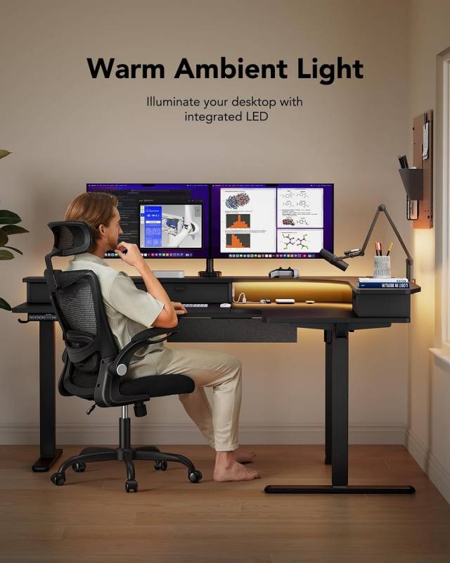Huanuo 65" L-Shaped Standing Desk with Three Drawers