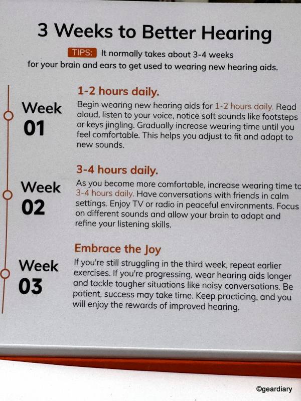 Instructions printed on the inside of the Elehear Alpha Pro OTC Hearing Aids box.