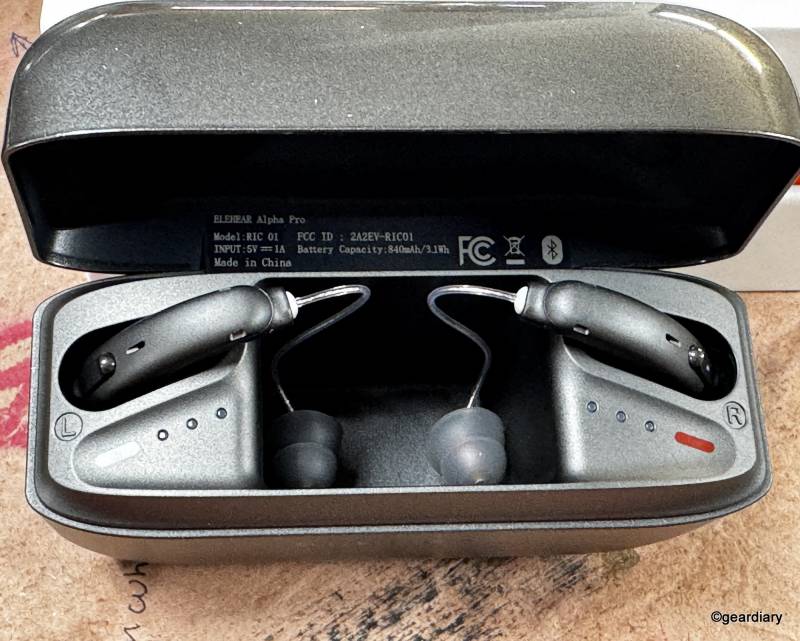 Elehear Alpha Pro in their charging case.