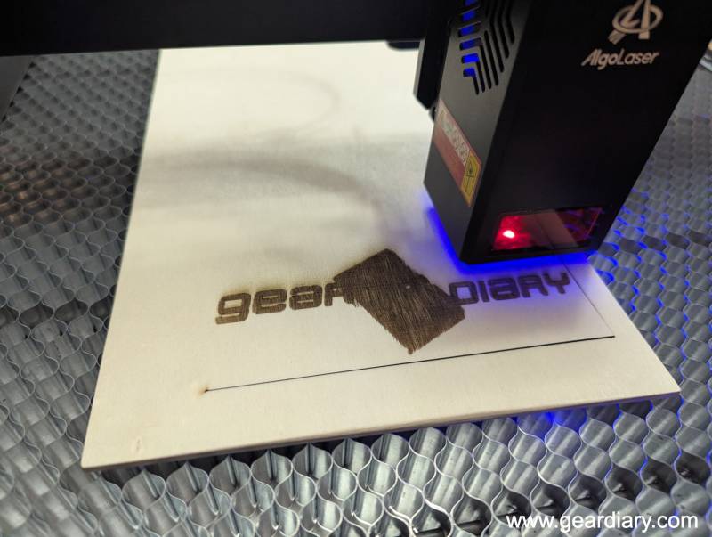 Engraving the Gear Diary logo with the AlgoLaser Alpha MK2 20W Diode Laser Engraver