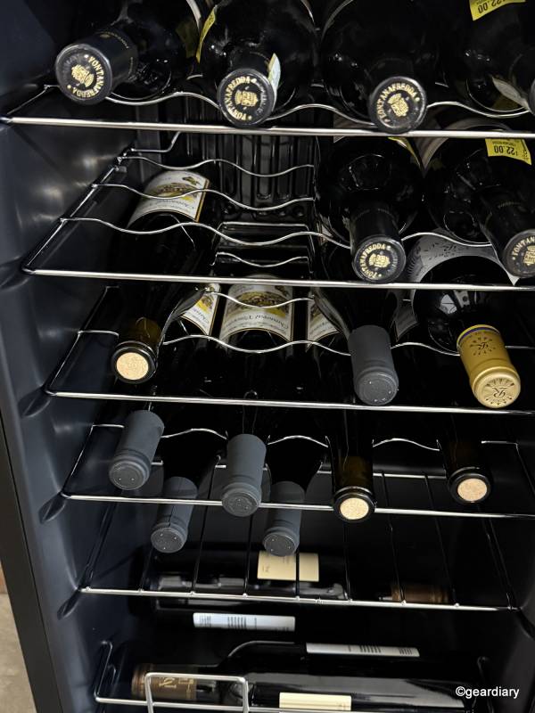 Wine bottles inside the BODEGA JC-70 Wine Cooler