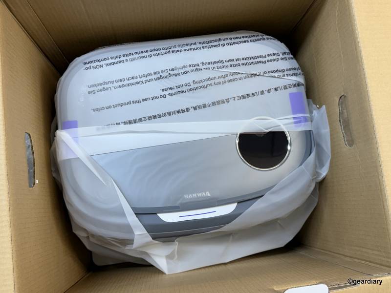 The dustbin inside the Narwal Freo Z Ultra retail box