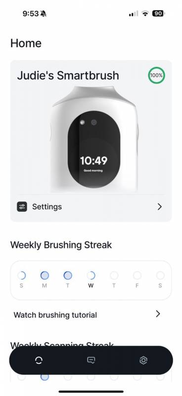 Weekly brushing streak in the Feno app