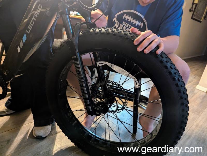 Front tire of the Lectric XPeak High-Step 2.0 eBike