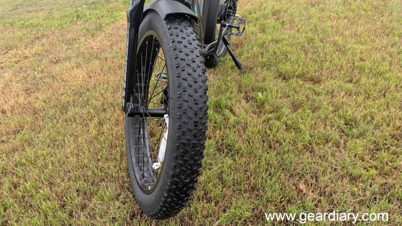 The front tire on the Lectric XPeak High-Step 2.0 eBike
