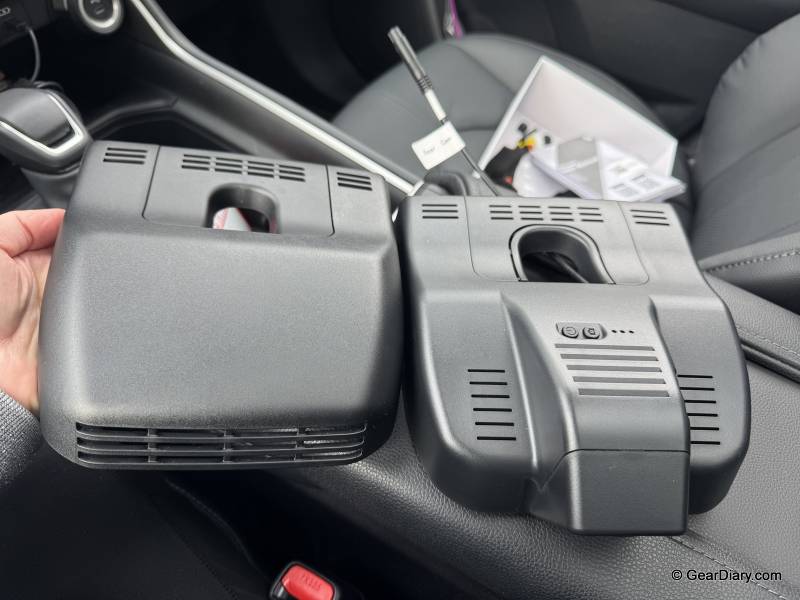 FITCAMX Dash Cam Review: The Best Factory-Looking Front and Rear Camera Upgrade for Your Car 5 Toyota Highlander factory-installed dash cam next to the FITCAMX Dash Cam