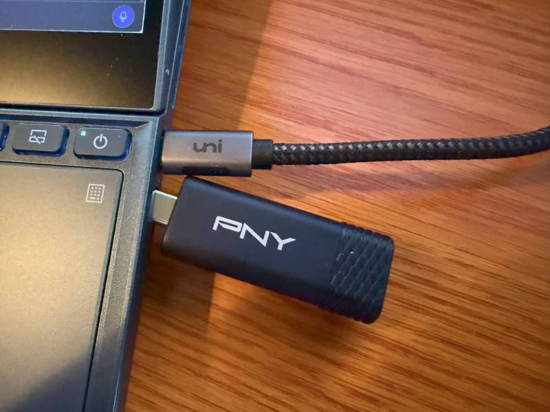 PNY PRO Elite V3 Type-C USB 3.2 Gen 2 Flash Drive clashing for space with a USB Type-C cable. 