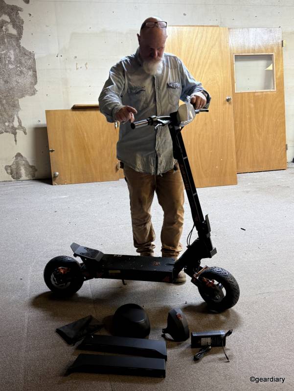 Kev holding the assembled Kugoo KuKirin G4 Electric Scooter